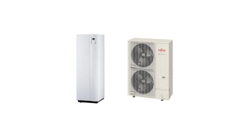 Fujitsu Waterstage SHPDUO 17 / 3F Super High Power (WGYK170DJ9 / WOYK170LJL) 3 fázisú osztott levegő-víz hőszivattyú HMV tartállyal 17 kW